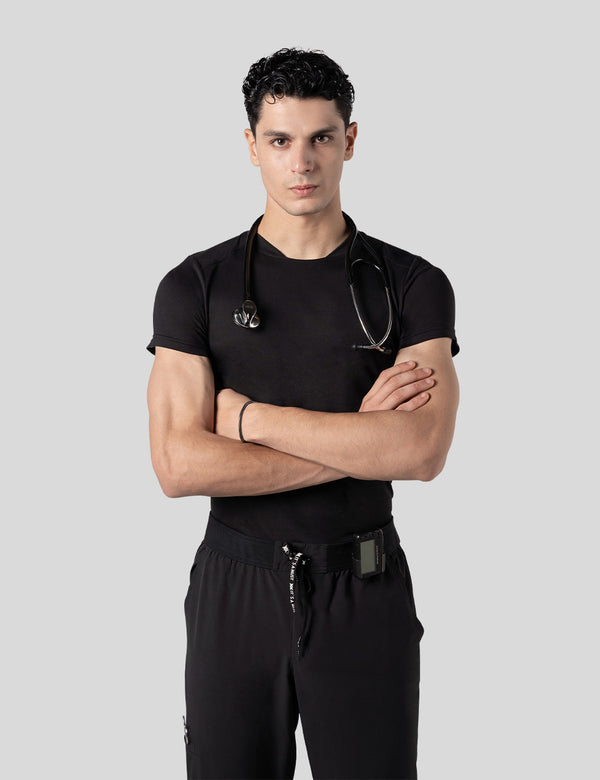 اندر سكراب بريميوم سوفت بآكمام قصيرة ~ Premium-Soft Short Sleeve Under Scrub. || BLACK MUSTWEAR